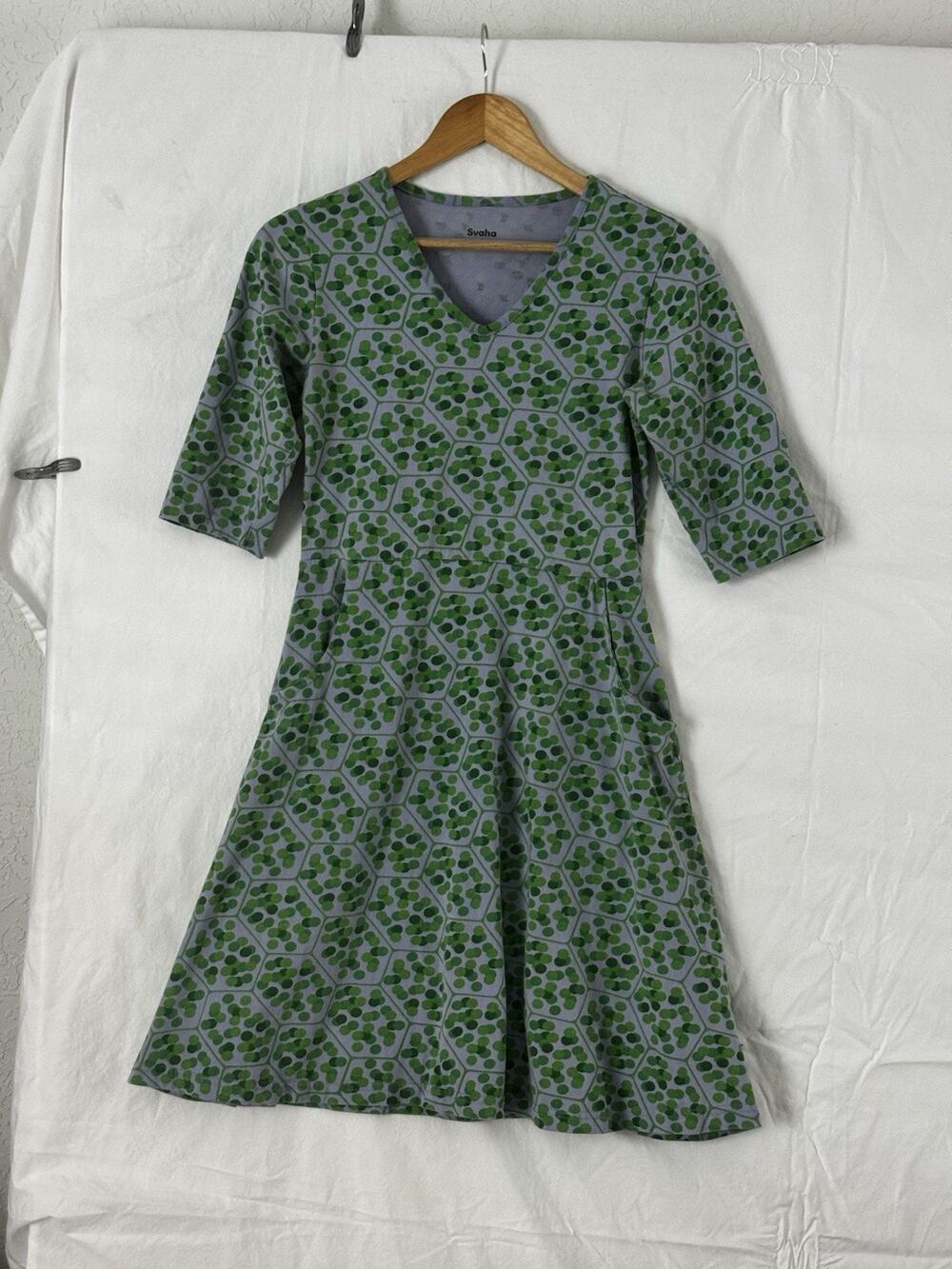 Svaha Organic Cotton Dress Lavender/Green Short Sleeve Pockets Size 6 Science